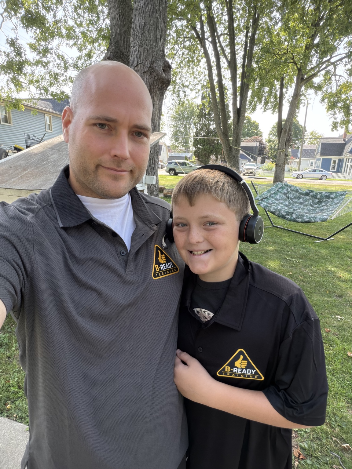 Wayne Michael Bell with his son wearing B-Ready Training shirts